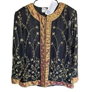 NWT VTG GUNIT Beaded Evening Party 100% Silk Jacket 1X Embroidered Whimsigoth